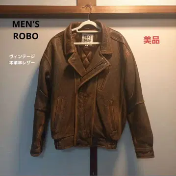 MEN'S ROBO 빈티지 천연 가죽 라이더 자켓 가죽 자켓