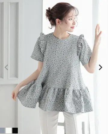 플라워 자카드 티어드 상의