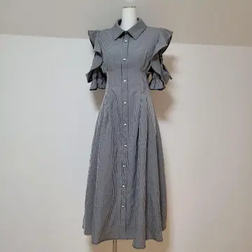 에블린 evelyn 맥시 기장 원피스 깅엄 체크 오프숄더