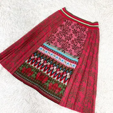 이탈리아제 울 원단 스커트 올 패턴 레드 빨간색