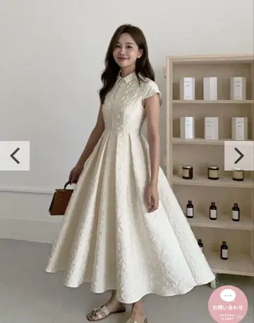 자카드 헤프번 드레스 아이보리