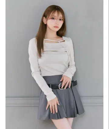EATME 사이드 개더 리브 탑 그레이