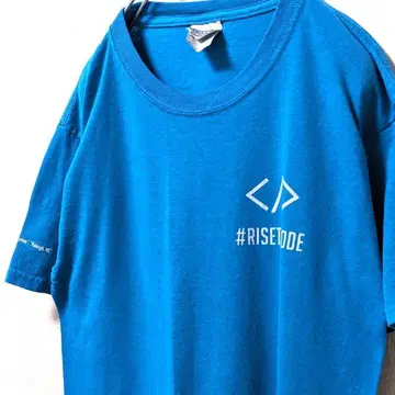 저지 #RISETOCODE 로고 티셔츠 블루 파랑 구제 의류