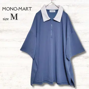 MONO-MART 하프 지퍼 티셔츠 빅 실루엣 빅 루즈 파랑 M