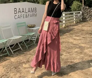 BARTHDAY BASH 린넨 랩 프릴 롱 스커트 프리 바다 수영장 여행