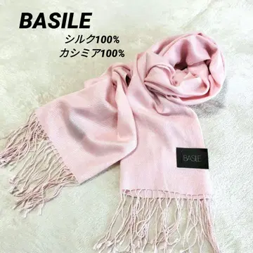 [택 포함] BASILE 실크 캐시미어 스톨 숄 머플러 연한 핑크