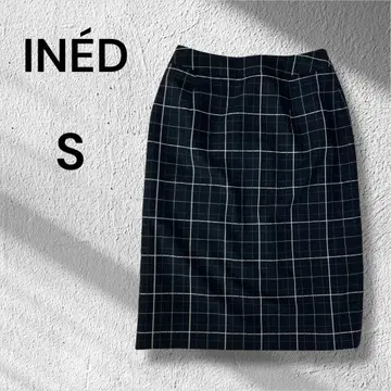 이네드 무릎 기장 윈도우 펜 체크 타이트 스커트