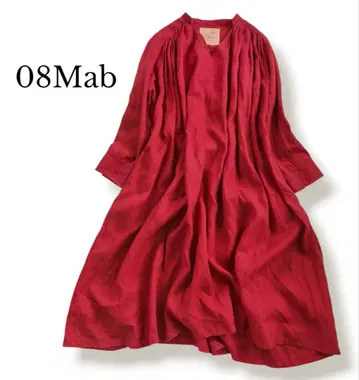 08Mab 08맵 린넨 개더 볼륨 원피스 롱 빨간색 주홍색