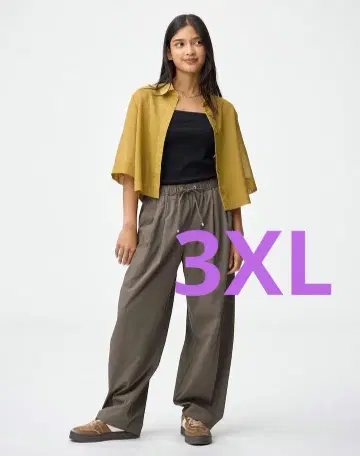 지유 gu 배럴 레그 풀온 팬츠 3XL 올리브 새상품 미사용