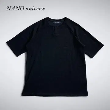 Z10-019 NANOuniverse 슬릿 넥 5부 소매 티셔츠 L 블랙