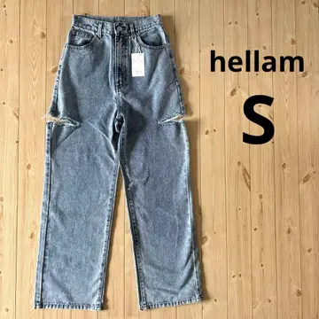 hellam 스트레이트 데님 사이드 데미지