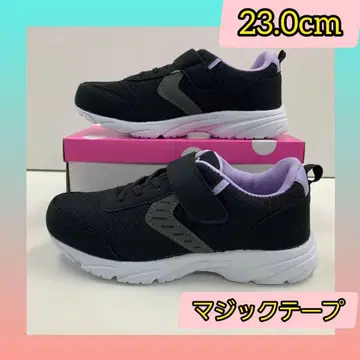 23.0cm 새상품 여성용 경량 벨크로 테이프 컬러 스니커즈 블랙 보라색