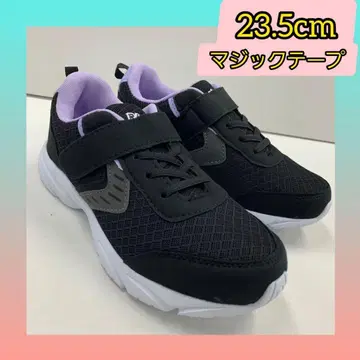 23.5cm 새상품 여성용 경량 벨크로 테이프 컬러 스니커즈 블랙 보라색