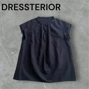 드레스테리아 프렌치 슬리브 블라우스 코튼 린넨 네이비