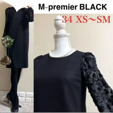 엠프리미어 블랙 자카드 소매 원피스 34 S SM 블랙 포멀