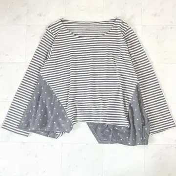 지우 지우 컷소 티셔츠 보더 도트 도트 긴팔 L 그레이 변형 일본제