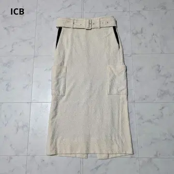 [ 새상품급 ] ICB 파일 스커트 벨트 베이지 4