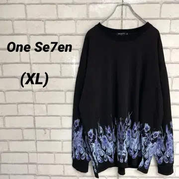One Se7en 파이어 패턴 맨투맨 트레이너 얇은 소재 블랙 파랑 XL