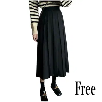 롱 스커트 라샤 플리츠 스커트 하이 웨스트 Free 블랙