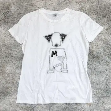 MAX &CO 여성용 반팔 티셔츠 S 흰색 화이트 개 동물 상의