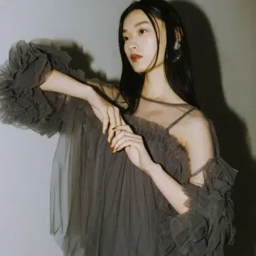 얇은 명주 그물 프릴 블라우스 상의 볼륨 소매 결혼식 동창회 경사 니아나