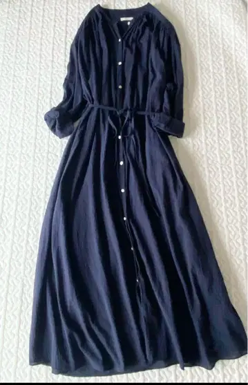Loungedress 보일 크링클 셔츠 원피스 주름 가공 네이비