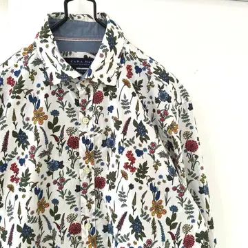 ZARA MAN 꽃무늬 긴팔 셔츠 화이트