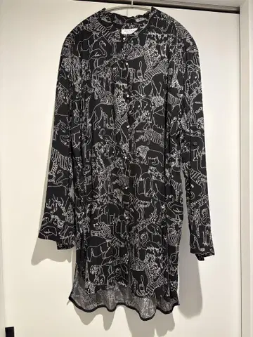 UNITED ARROWS 애니멀 무늬 밴드 카라 롱 셔츠 프리 사이즈