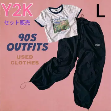 Y2K 패션] 90s 크롭 티셔츠와 팬츠 세트 L