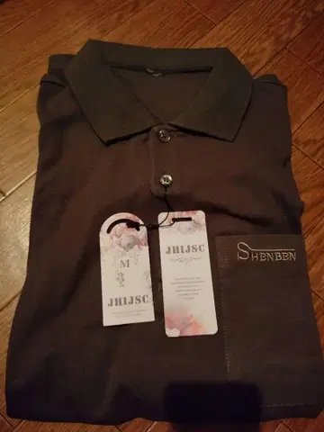 SHENBEN 긴팔 피케 셔츠 M 사이즈 다크 브라운