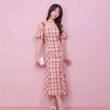 M me eme 엠에메 2WAY 체크 롱 머메이드 드레스