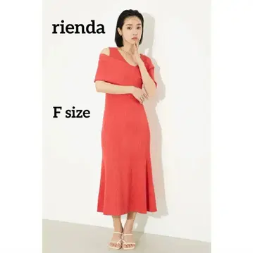 rienda 원숄더 비대칭 숏 슬리브 니트 원피스 F 빨간색