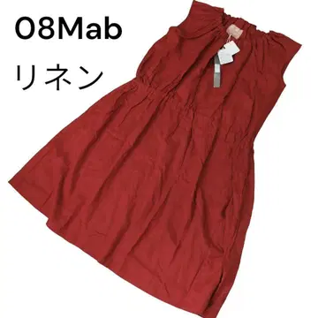 택 포함 08Mab 린넨 100% 원피스 레드 슬리브리스