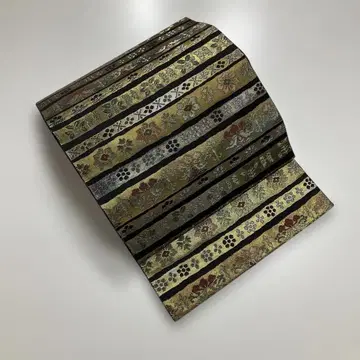 No.2546 순수 실크 가로 줄무늬 꽃무늬 후쿠로 오비 새상품급