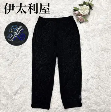 이타리야 큐빅 레오파드 무늬 팬츠 블랙 얇은 소재 9부 7부 XL