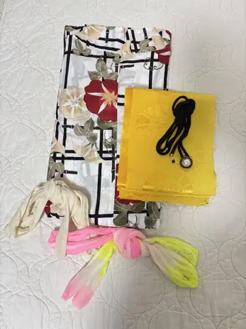 꽃무늬 유카타, 오비, 장식 오비 세트 본격 셋업