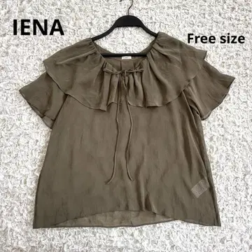 IENA 프릴 쉬폰 블라우스 시어 카키 리본 반팔