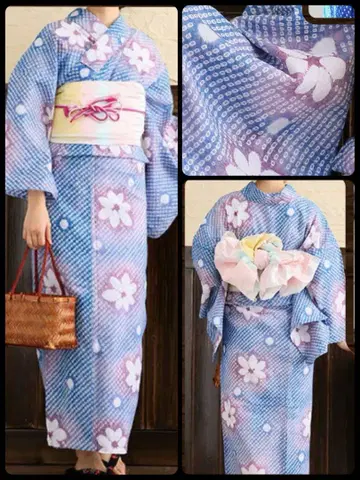 유카타 utatane 스카이블루 연보라 복숭아색