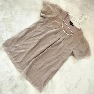 ESPRITMUR 비쥬 장식 개더 블라우스 반팔 브라운 사이즈 M