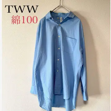 새상품급 TWW 트래디셔널 웨더웨어 스카이블루 긴팔 셔츠 면 100