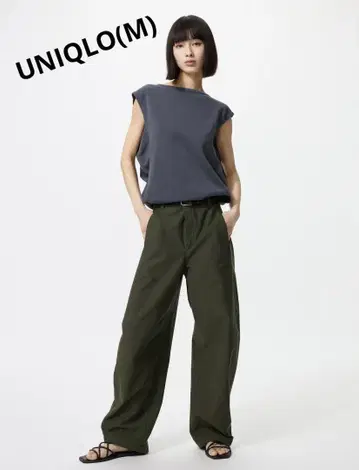 유니클로 저지 배럴 레그 팬츠 (M) 올리브
