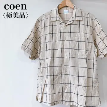 컨디션 최상 코엔 인도산 코튼 블록 체크 무늬 오픈 카라 반팔 셔츠