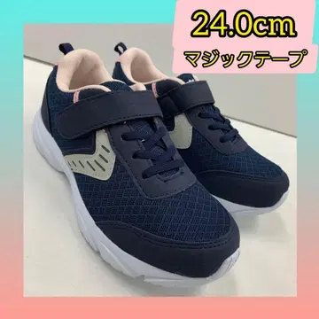 24.0cm 새상품 여성용 경량 벨크로 테이프 컬러 스니커즈 네이비