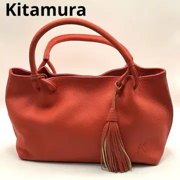 미사용품 Kitamtura 핸드백 가죽 태슬 오렌지 레드