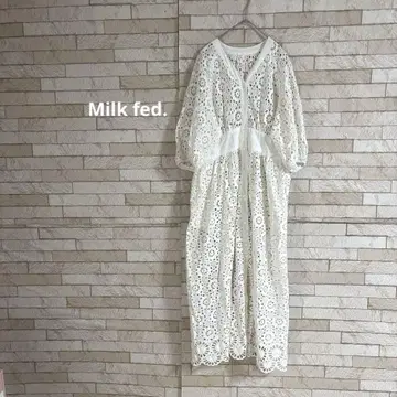 Milk fed. 2way 전체 레이스 코튼 원피스 시스루 화이트