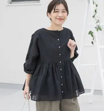 어반 리서치 도어스 코튼 보일 개더 블라우스 2way 블랙