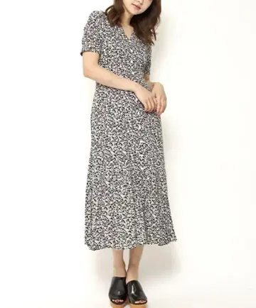 SNIDEL 퍼프 슬리브 프린트 롱 원피스 0 사이즈 스나이델 꽃무늬