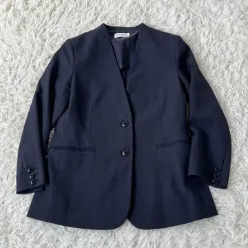 PLST 플라스테 노카라 재킷 린넨 혼방 네이비