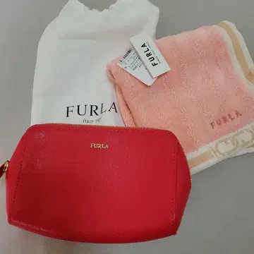 FURLA 레드 파우치 오리지널 봉투 포함 손수건 세트