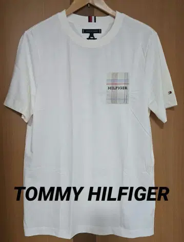 TOMMY HILFIGER 체크 로고 화이트 티셔츠 S